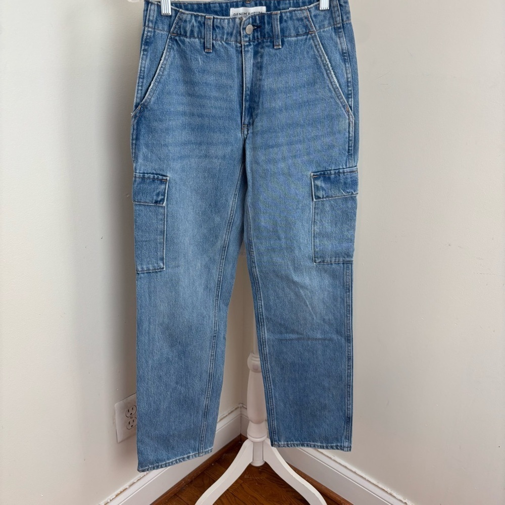 Denim Forum The '90s Edie Lo-rise Cargo Jean in 7 Yrs Pctr Ths Bleu Size 24 NWOT - Picture 5 of 16